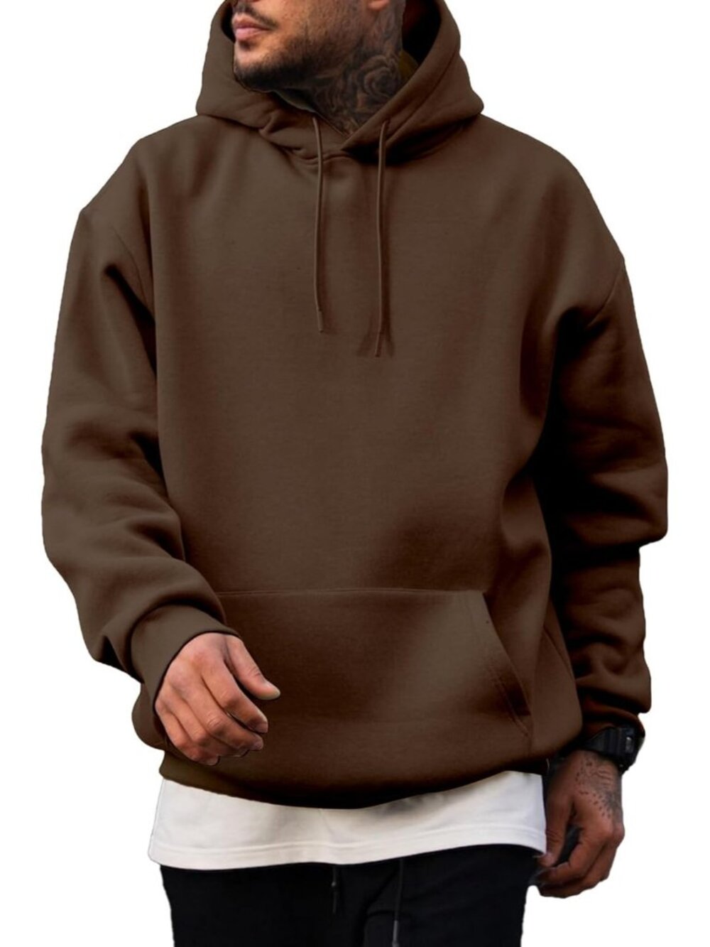 Men Chicory Coffee Fleece Lined Oversized Pullover Drawstring Hooded Sweatshirts